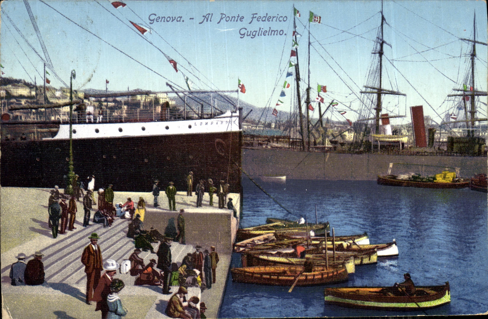 CPA Genova Al Ponte Federico Guglielmo Bateaux
