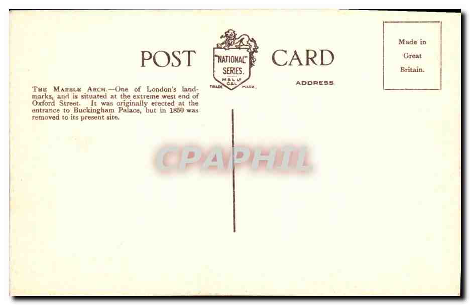 CPA Marble Arch From Hyde Park London — Rückseite