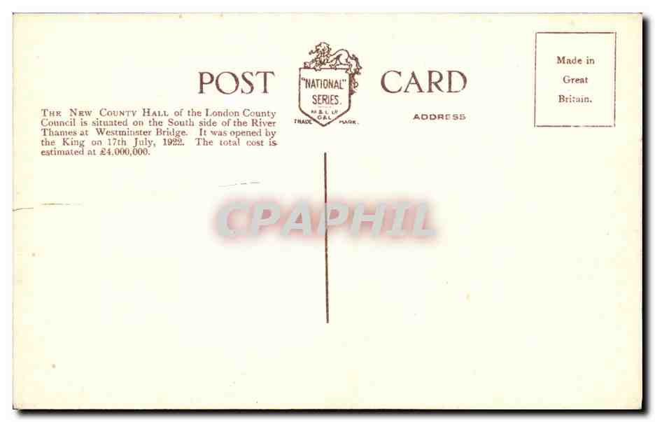 CPA The County Hall London Bateau — Rückseite