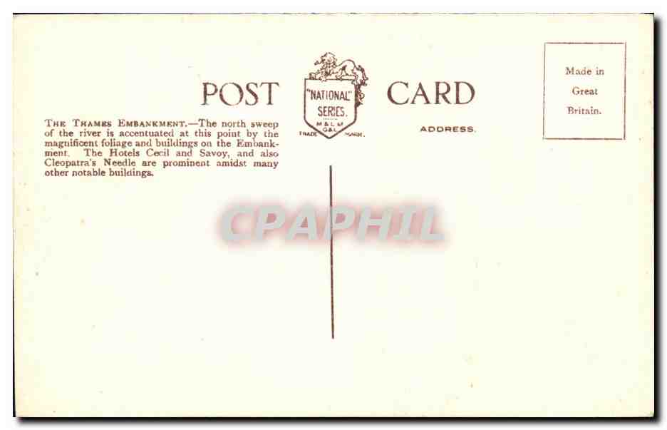 CPA The Thames Embankment London — Rückseite