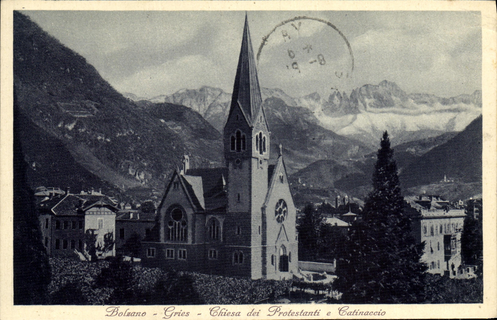 CPA Bolzano Gries Chiesa dei Protestanti e Catinaccio