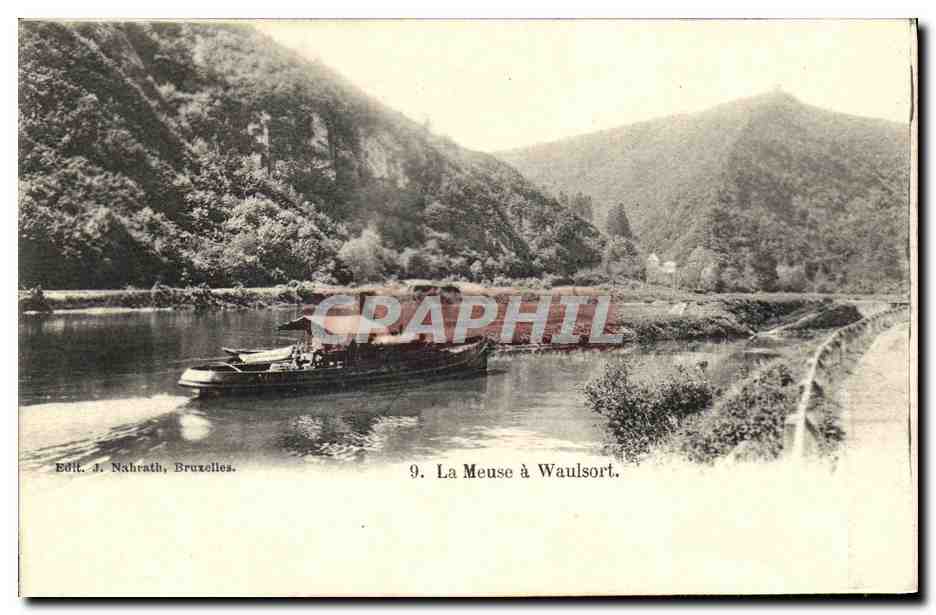 La Meuse à Waulsort — vue du fleuve entre montagnes — Edit. J. Nahrath, Bruxelles, n°9 - Recto