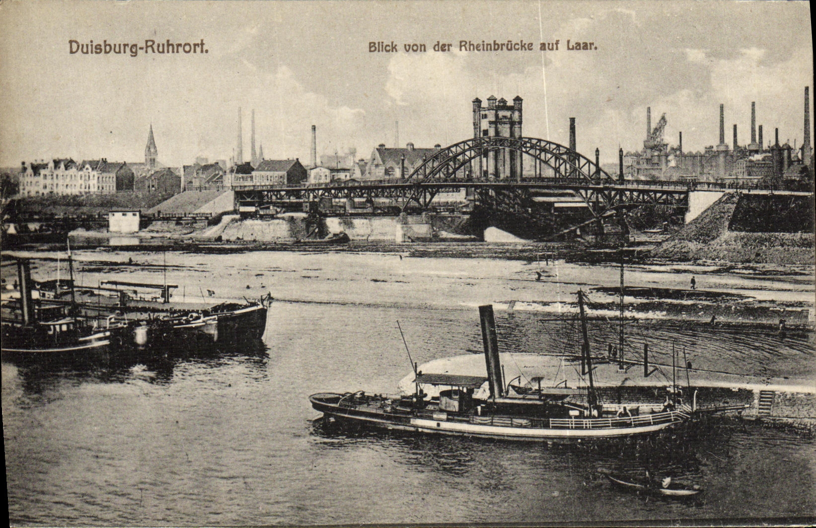 CPA Duisburg Ruhrort Bllck Von der Rheinbrucke Bateau