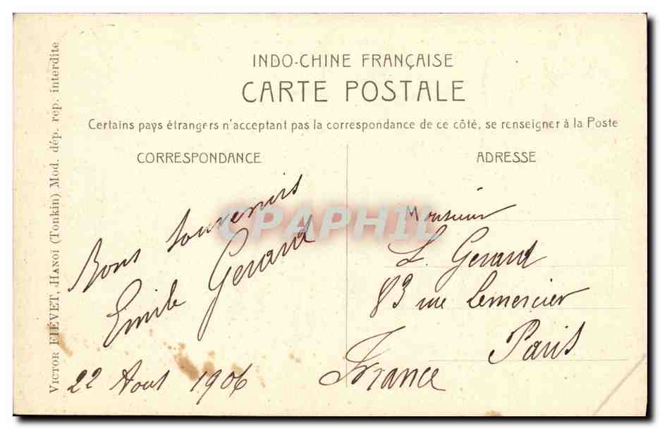 Cochinchine : Saigon - Palais de Justice — (75) Éditeur Victor EIEVET, Hanoï — Rückseite