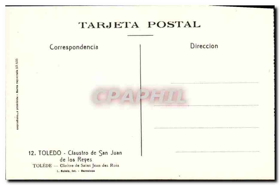 CPA Toledo Claustro de San Juan de los Reyes — Back