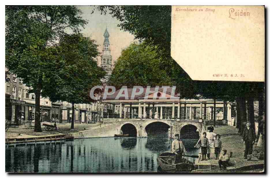 CPA Leiden Korenbeurs en Brug Enfants