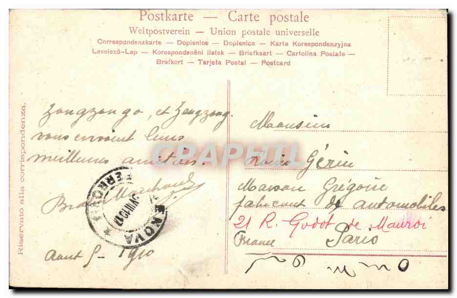 CPA Genova Piazza Corvetoo e Villetta di Negro — Rückseite