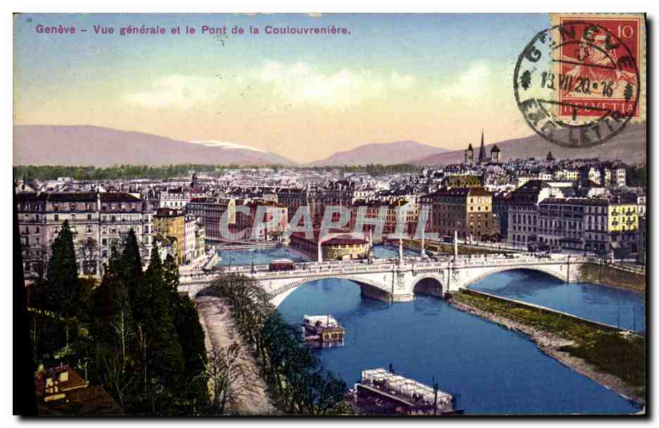 CPA Geneve Vue generale et le Pont de la Coulouvreniere
