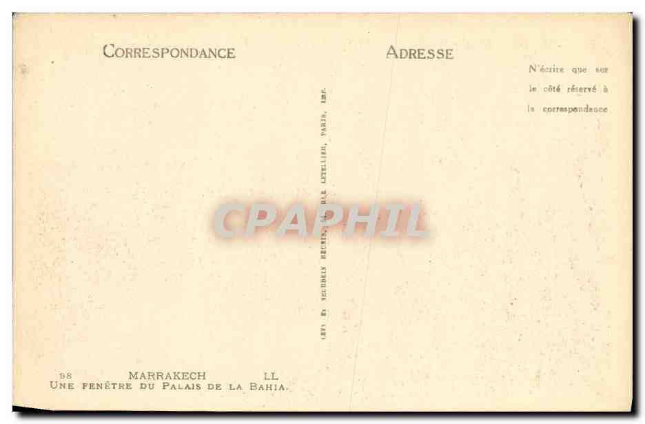 CPA Marrakech Une Fenetre du Palais de la Bahia — Rückseite