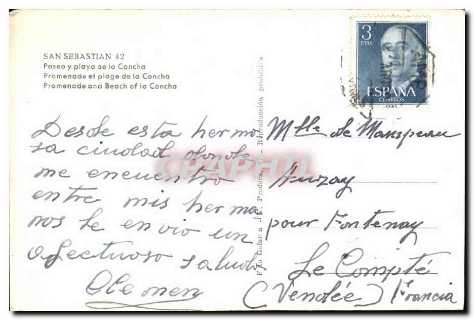 San Sebastián — Paseo y playa de la Concha — éditeur CPAPHIL — Verso