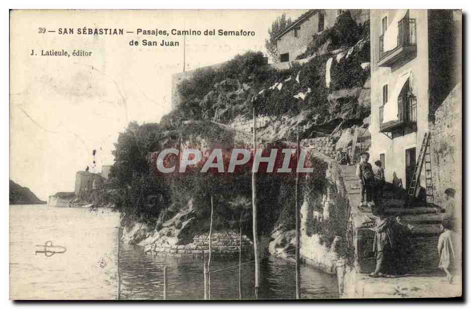 CPA San Sebastian Pasajes Camino del Semaforo de San Juan Enfants