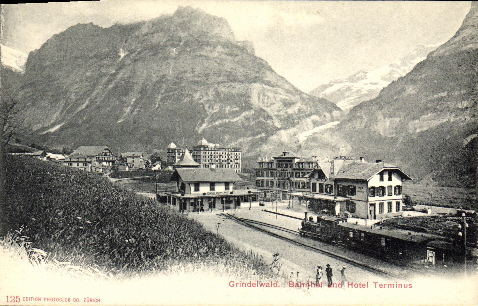 Grindelwald — Gare et hôtel Terminus — Edition Photoglob Co. Zürich, n°125