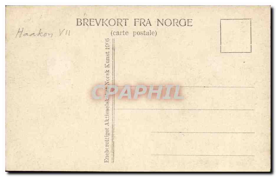 Deux cavaliers en uniforme près d'une calèche — Éditeur : Enebrettiaget Aktieselskab, série Haakon VII — Rückseite
