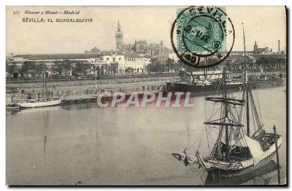 CPA Sevilla El Guadalquivir Bateau Voilier 