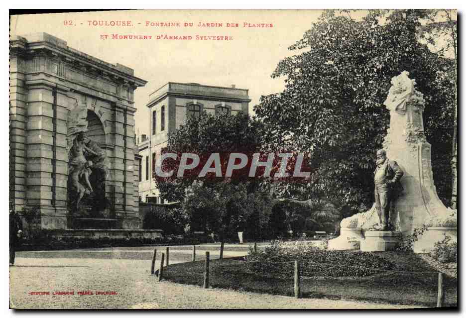 CPA Toulouse Fontaine du jardin des plantes et monument d Armand Sylvestre