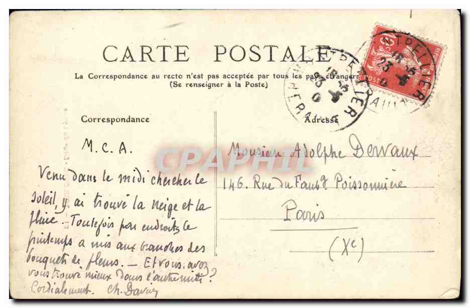 CPA Toulouse Cour du Lycee — Verso
