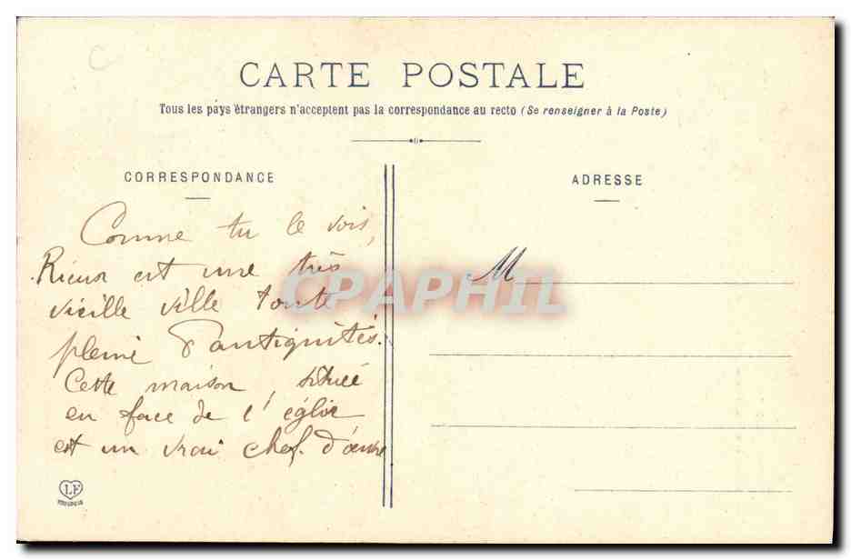 CPA Rieux Ancien Presbytsre  — Rückseite