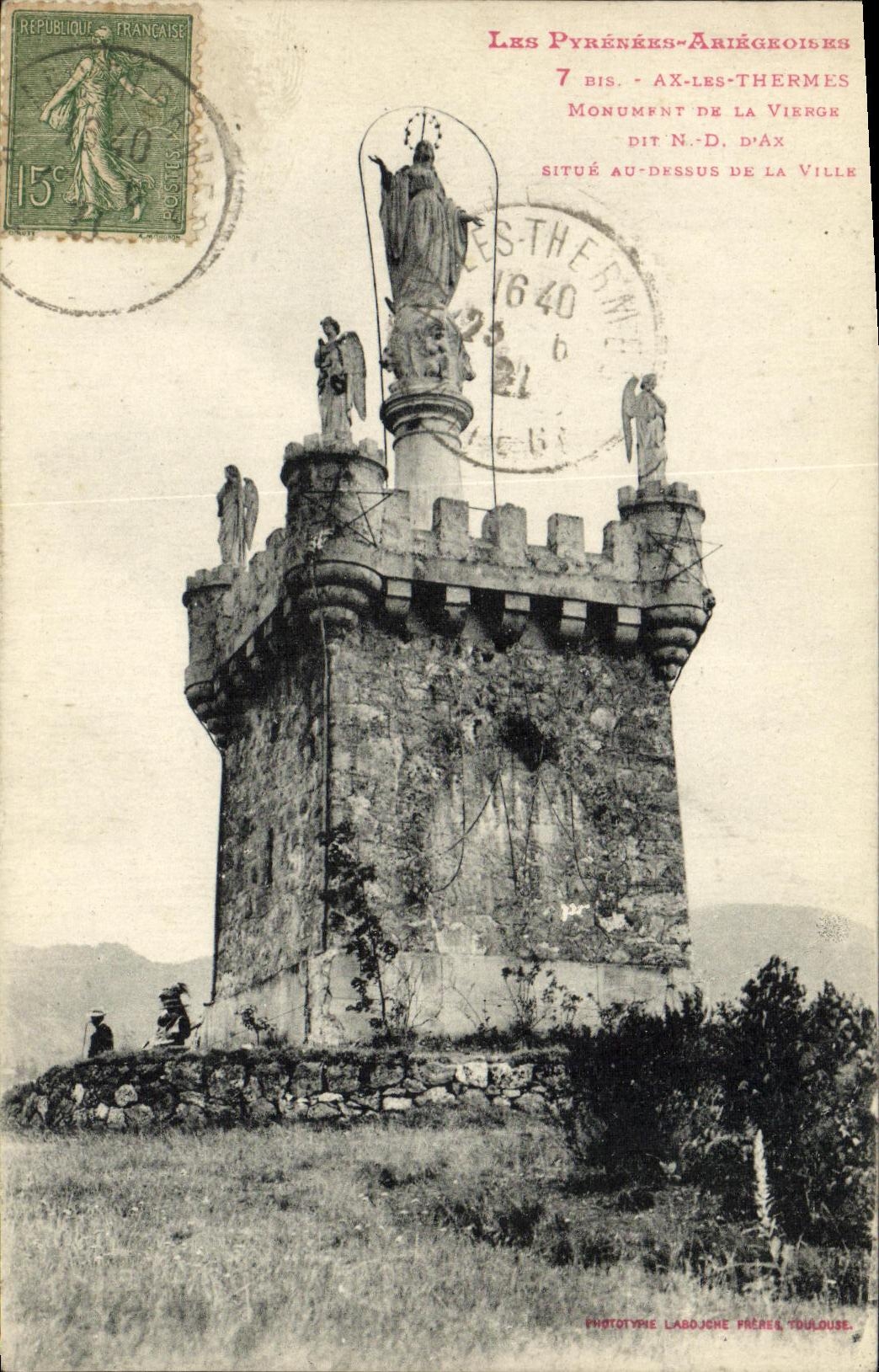 CPA Ax les Thermes Monument de la vierge dit ND d Ax Situe au dessus de la ville
