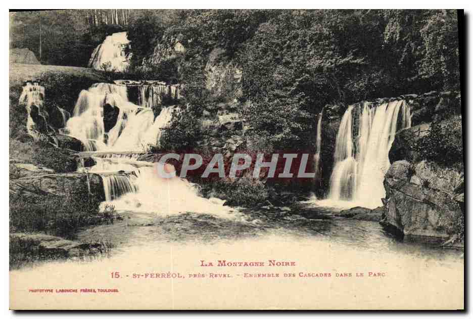 La Montagne Noire — Ensemble des cascades dans le parc — Phototype Labrincie Frères, Toulouse
