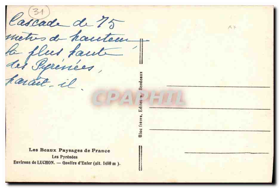 Cascade de 75 mètres — Les Pyrénées — Bloc frères, Bordeaux — Rückseite