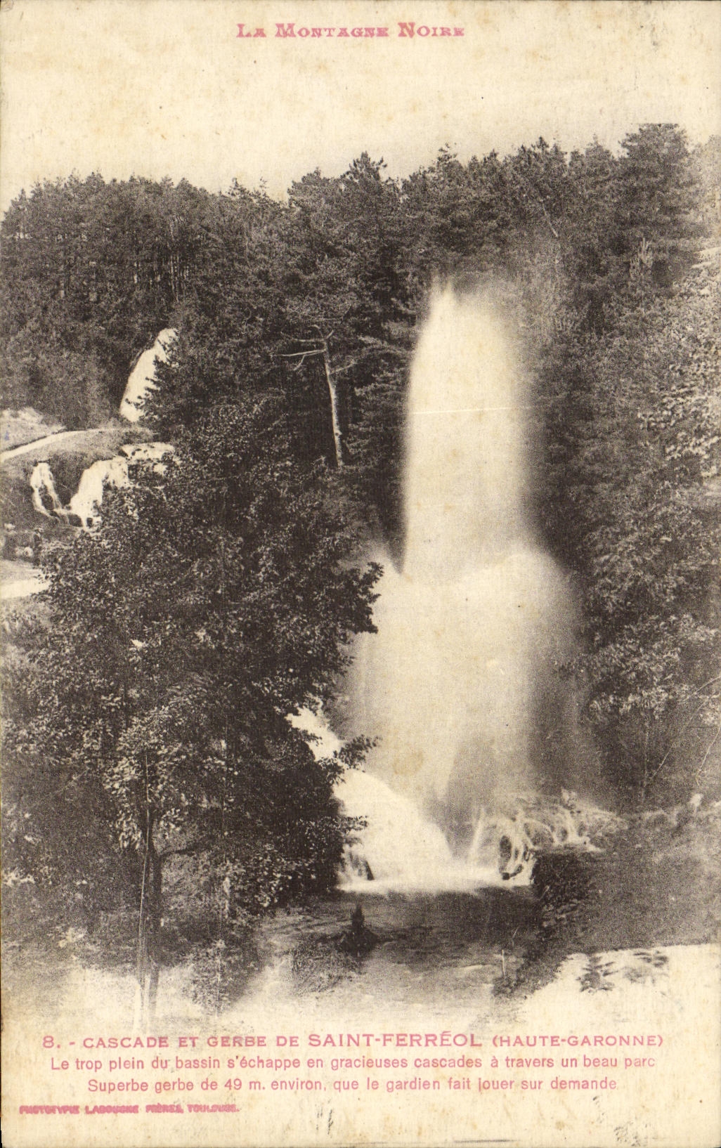 Cascade et gerbe de Saint-Ferréol — Haute-Garonne — Phototype Ladoque Toulouse - Anverso