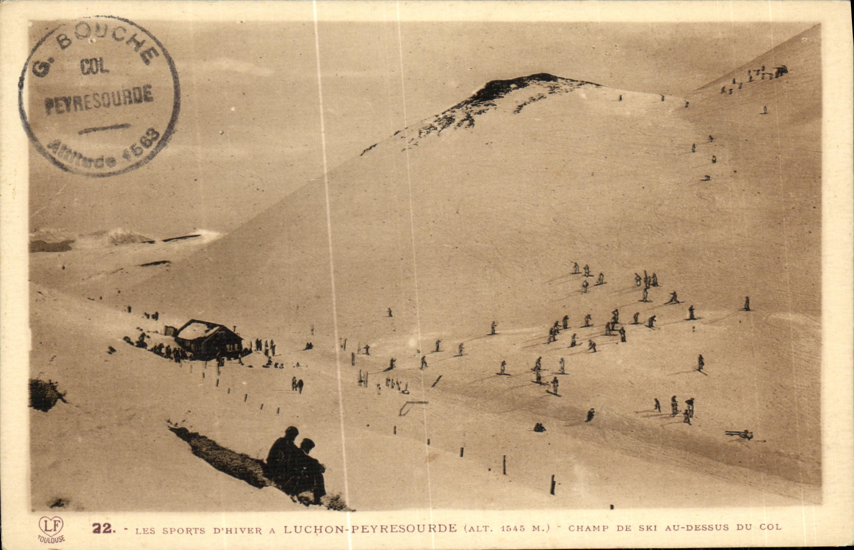 Les sports d'hiver à Luchon-Peyresourde (alt. 1545 m.) — Champ de ski au-dessus du col — G. Bouche, Col Peyresourde