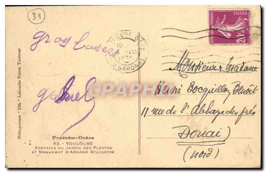 CPA Toulouse Fontaine Du Jardin Des Plantes — Verso