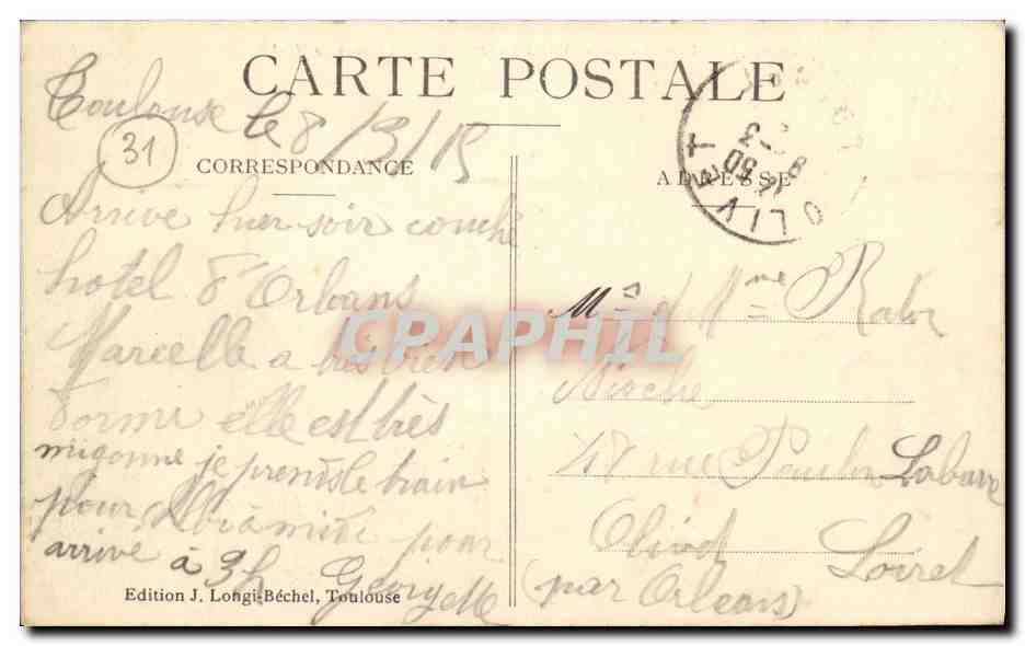 Toulouse — Vue Panoramique et Caserne Niel — Édition J. Longi-Béchel — Reverso