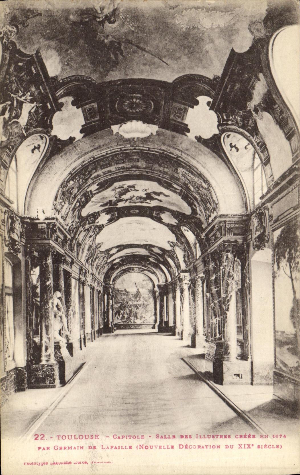 Toulouse - Capitole - Salle des Illustres créée en 1674, nouvelle décoration du XIXe siècle par Germain de Lafaille