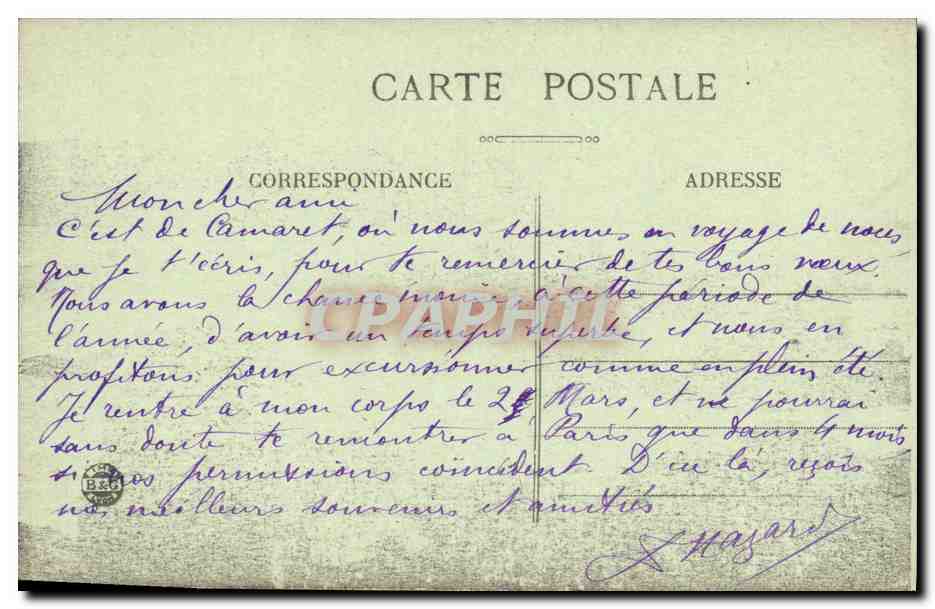 CPA Camaret Sur Mer La Pointe des Pois Vue Veriblarc h — Rückseite