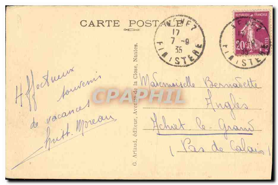 CPA Port Manech Rocher du Doigt de Dieu — Rückseite