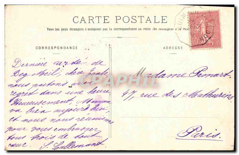 CPA Beig Meil Entree de la Plage Bateaux — Rückseite