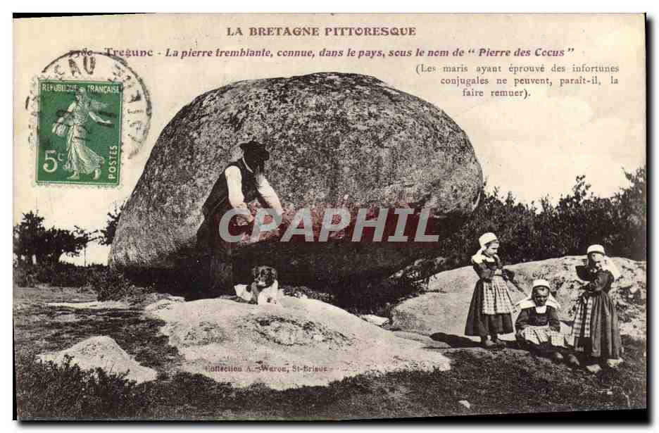CPA Tregunc La Pierre termlante connue dans les pays sous le nom de pierre des Cocus Enfants Folklore