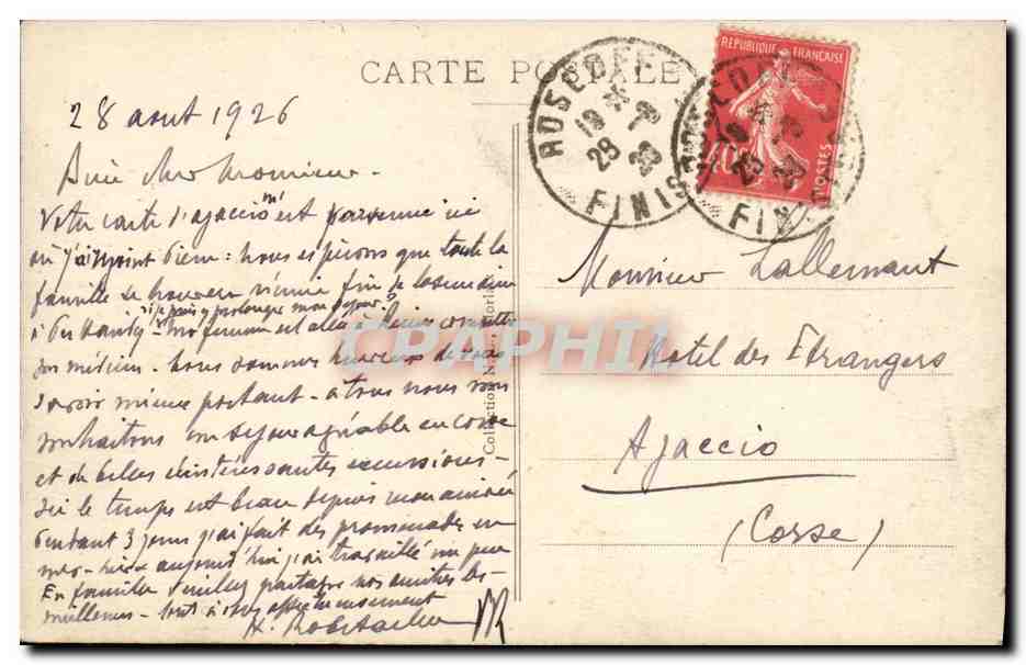 CPA Roscoff Le fort de Per Haridy et les Rochers — Rückseite