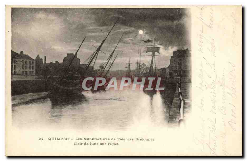 CPA Quimper Les Manufactures de Falences Bretonnes Clair de lune sur l Odet Bateaux