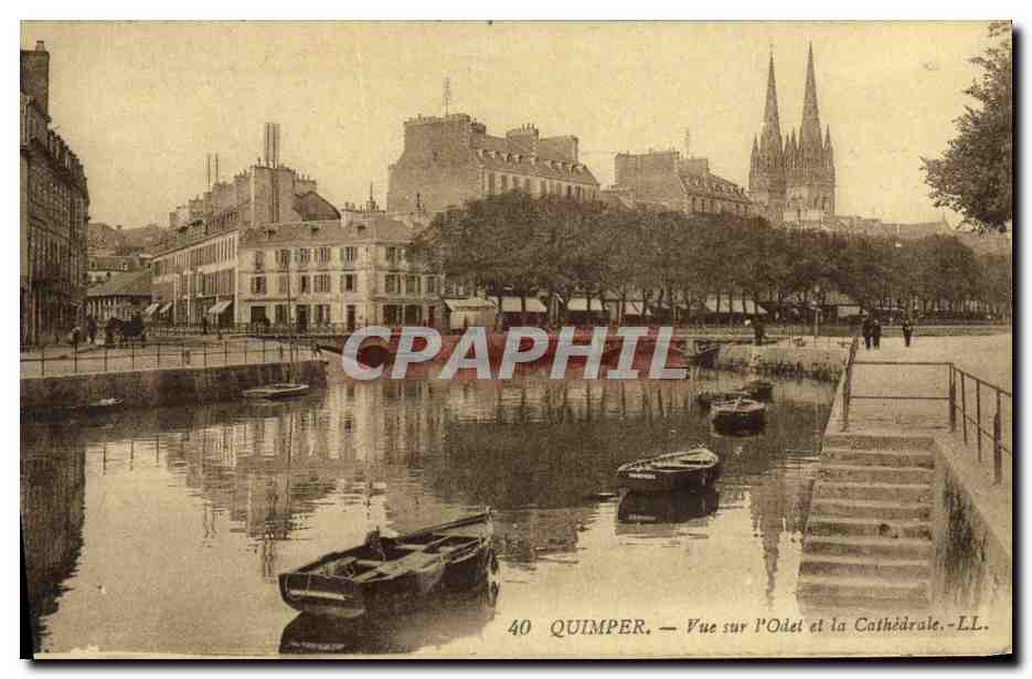 CPA Quimper Vue sur l Odet et la Cathedrale