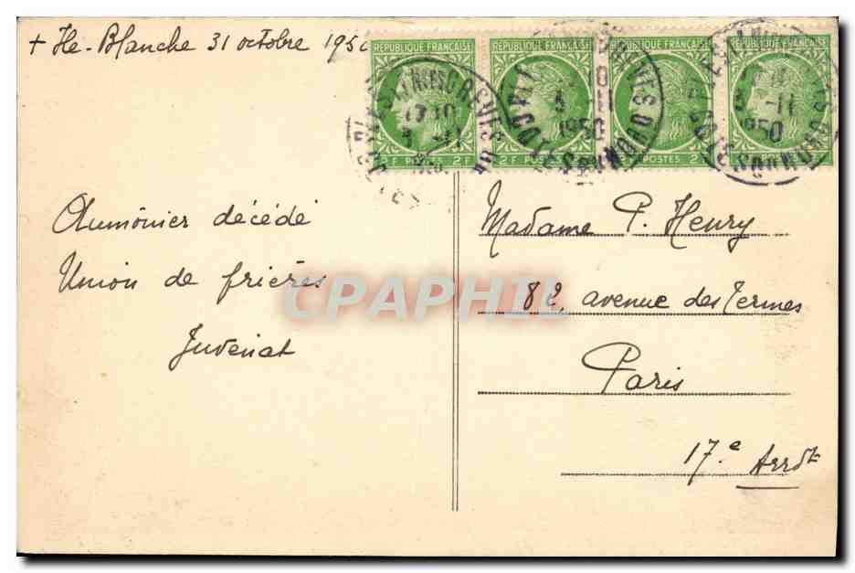 CPA Ile Blanche en Locquirec Juven at des Filles du Saint Esprit Mise au tombeau Statuaire Kerguiduff — Rückseite