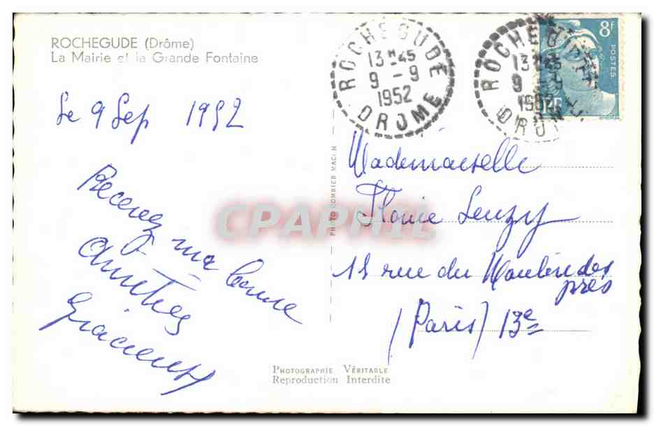 CPM Rochegude La Mairie et la Grande Fontaine — Verso