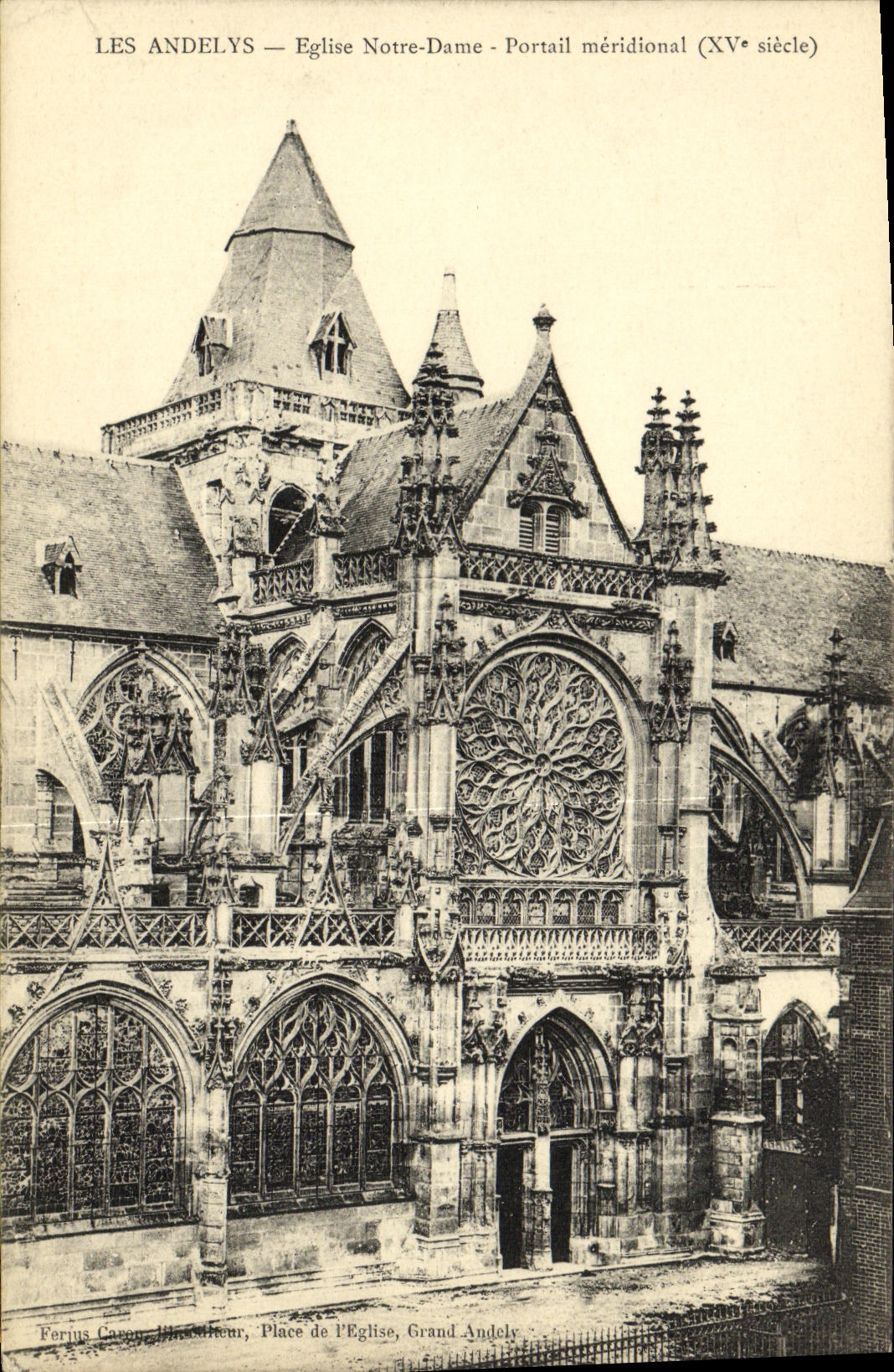 Les Andelys — Église Notre-Dame - Portail méridional (XVe siècle) — Ferius Caron, lithographe, Grand Andely