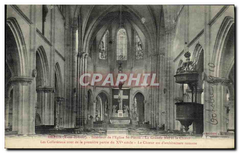 Dreux (Eure-et-Loir) - Intérieur de l'Église St-Pierre - La Grande Nef et le Chœur