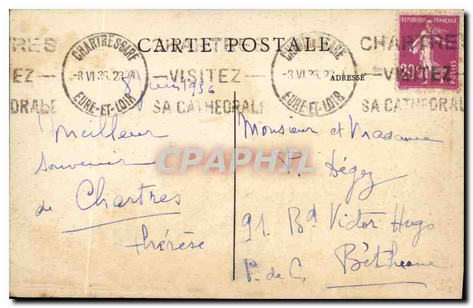 CPA Cathedrale de Chartres Portail Royal Rois et Reine de Juda Xll siecle — Verso