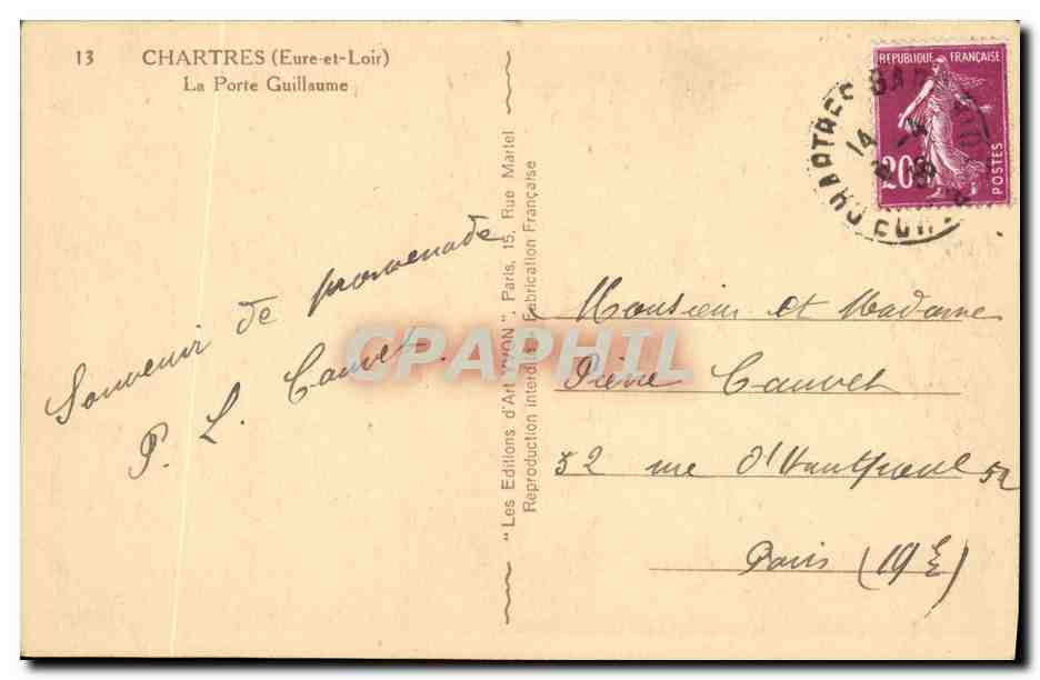 CPA Chartres La Porte Guillaume Tabac — Verso