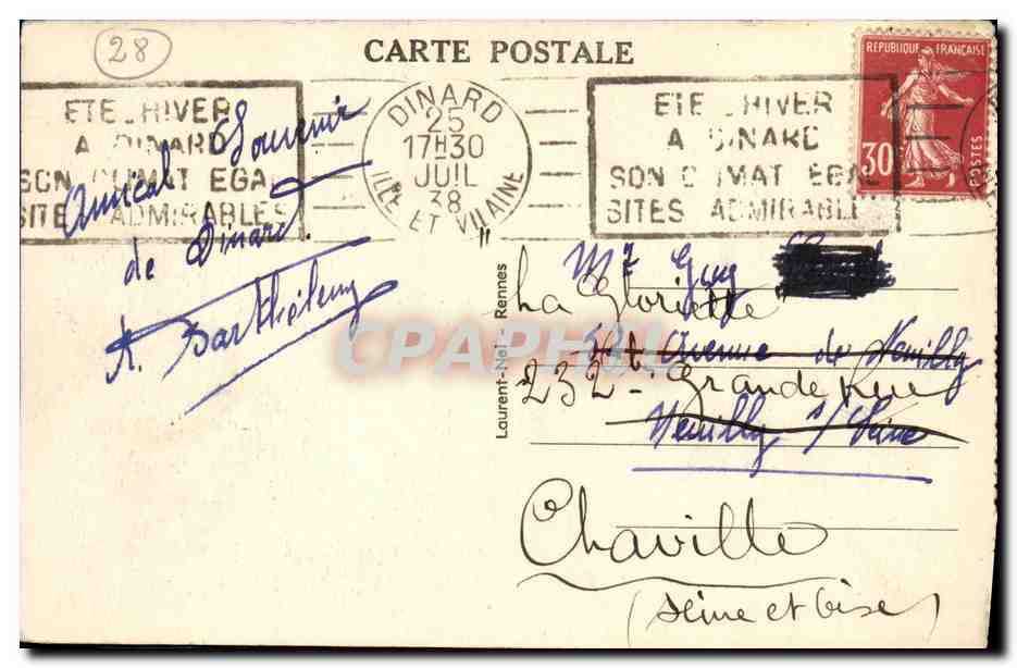CPA Dinard Le Port et la Promenade Clair de Lune Bateaux — Verso