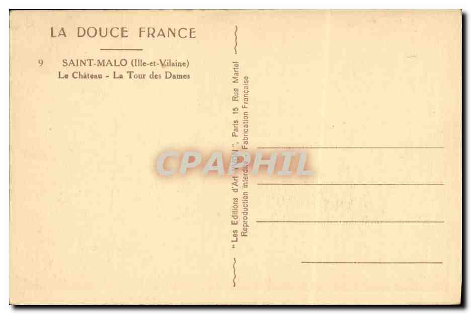 Saint-Malo — Le Château - La Tour des Dames — Éditions d'Art Martal — Verso