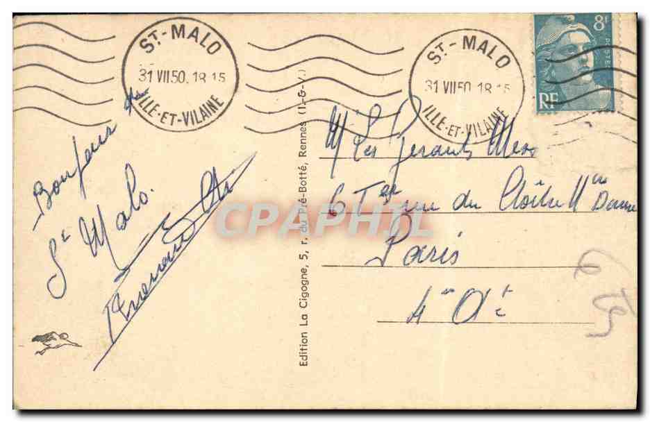 SAINT-MALO — Playa del Tritón — Edición La Cigogne — Reverso
