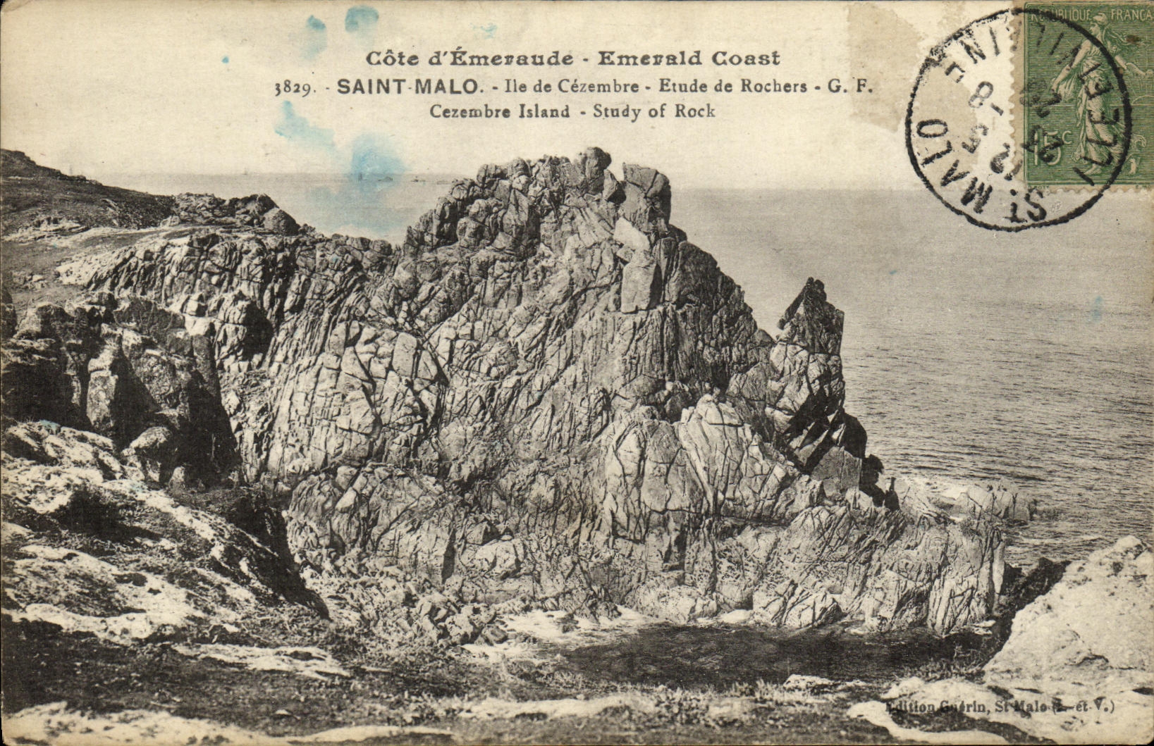 Côte d'Émeraude - Emerald Coast — Saint-Malo, Ile de Cézembre - Étude de Rochers - G. F. - Édition Guérin, St-Malo, n° 3829
