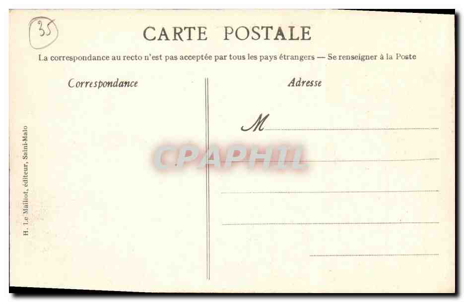 St-Malo - El Cuadrado, el Castillo y la Puerta St-Vincent — H. Le Mailiot, editor, n° 1042 — Reverso