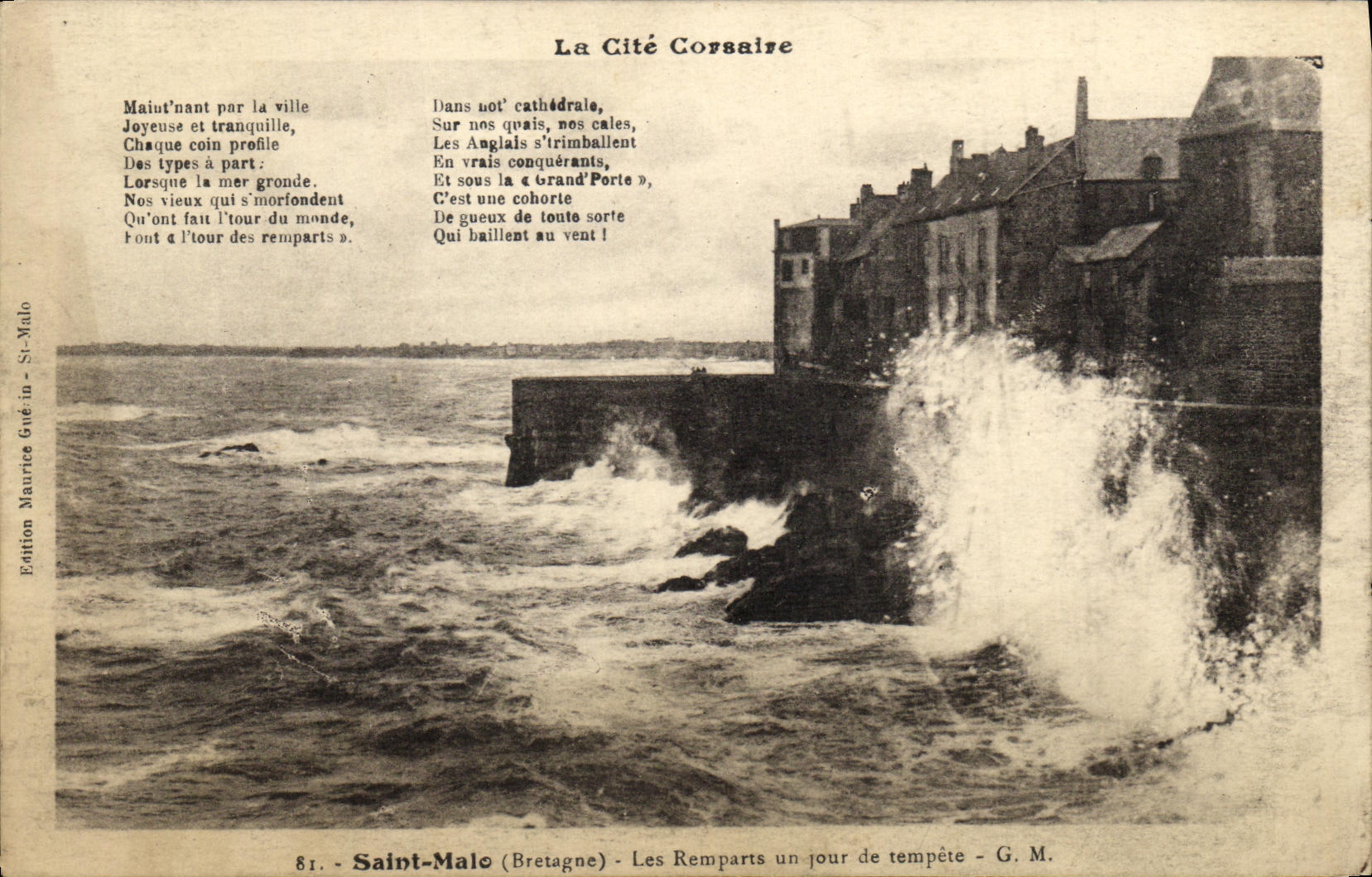 Saint-Malo (Bretagne) — Les Remparts un jour de tempête — G. M. — Édition Maurice Guérin
