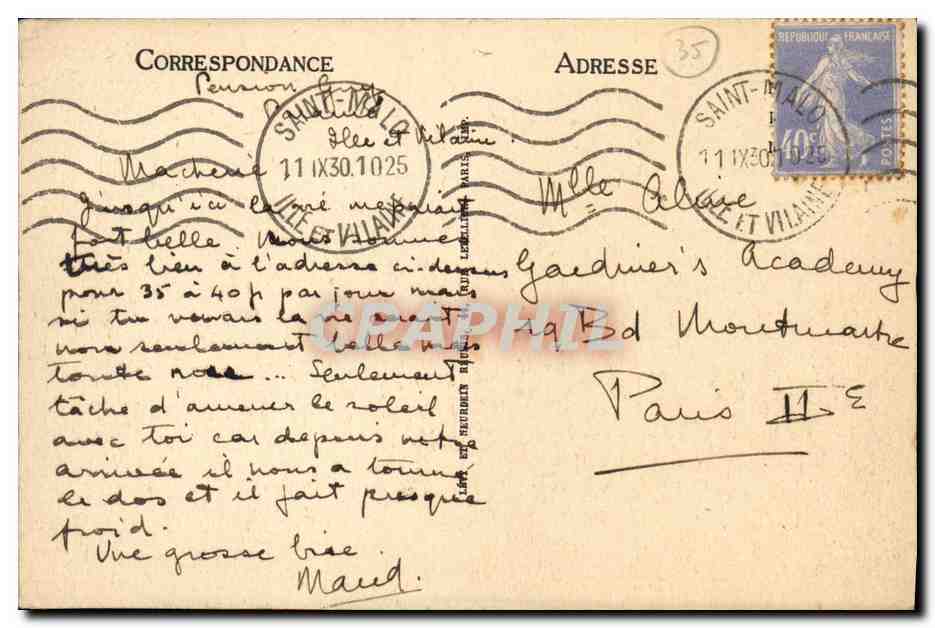 Saint-Malo — Le Môle et la Rade vus vers Dinard — LL, n° 273 — Verso