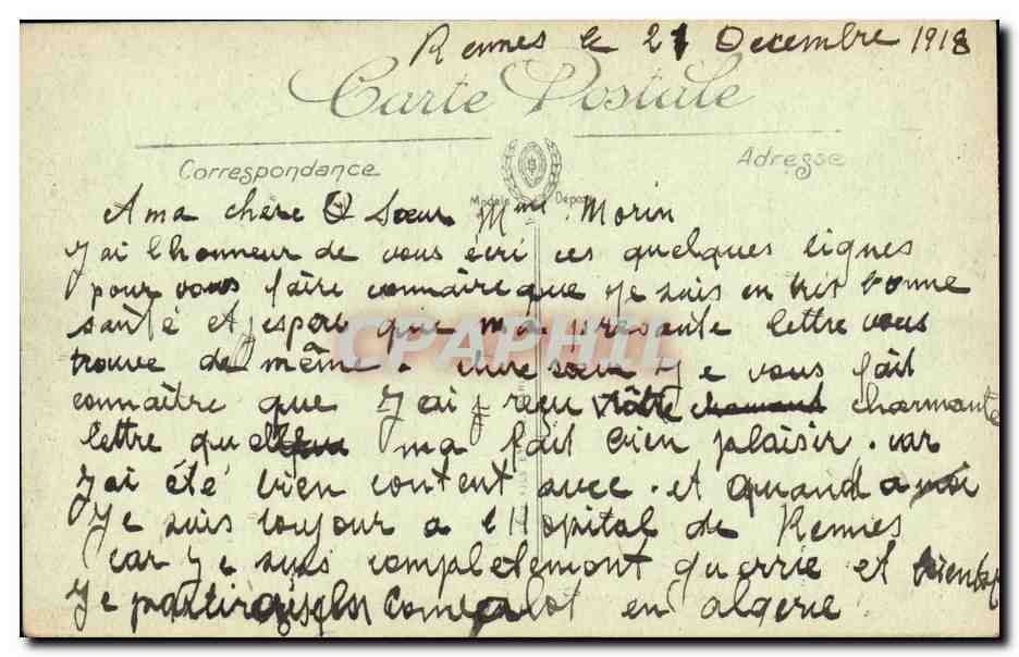 CPA Rennes Gare Des tramways et Place de la Mission — Verso
